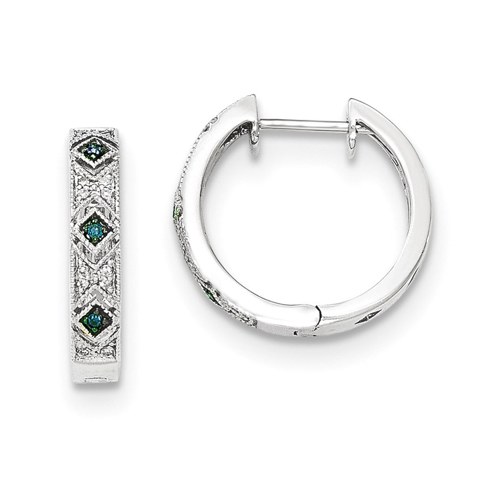 14K White Gold Blue/White Real Diamond Hinged Hoop Earrings XE3012AA