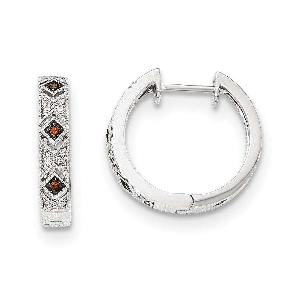 14K White Gold Red/White Real Diamond Hinged Hoop Earrings XE3014AA