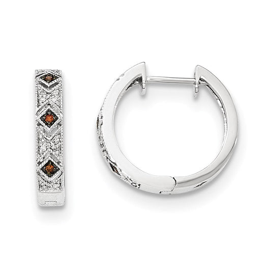 14K White Gold Red/White Real Diamond Hinged Hoop Earrings XE3014AA