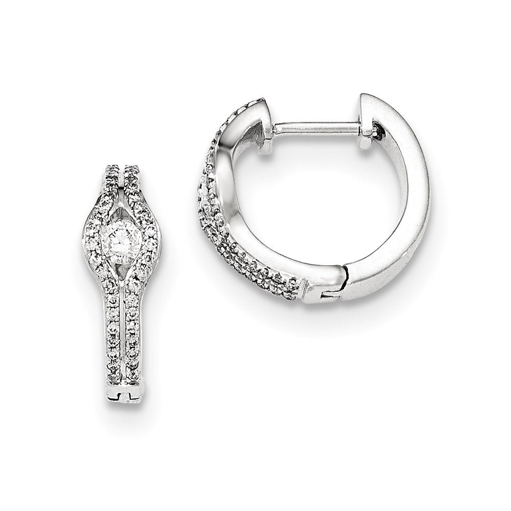 14K White Gold Polished Real Diamond Hinged Hoop Earrings XE3015AA