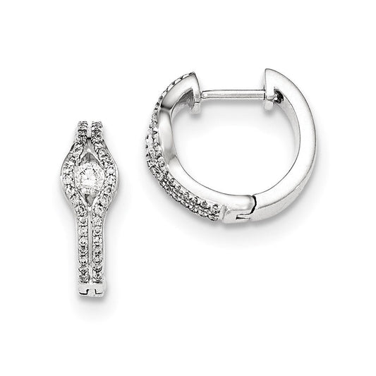 14K White Gold Polished Real Diamond Hinged Hoop Earrings XE3015AA