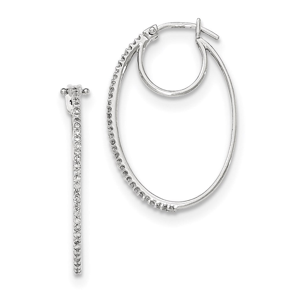 14K White Gold Real Diamond Hinged Hoop Earrings XE3022AA