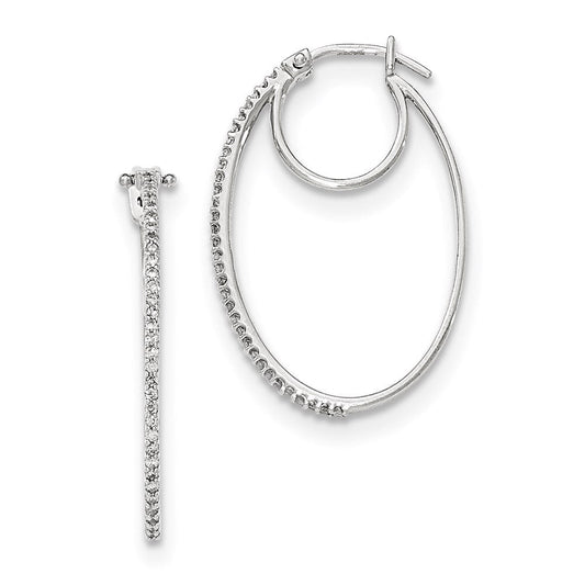 14K White Gold Real Diamond Hinged Hoop Earrings XE3022AA