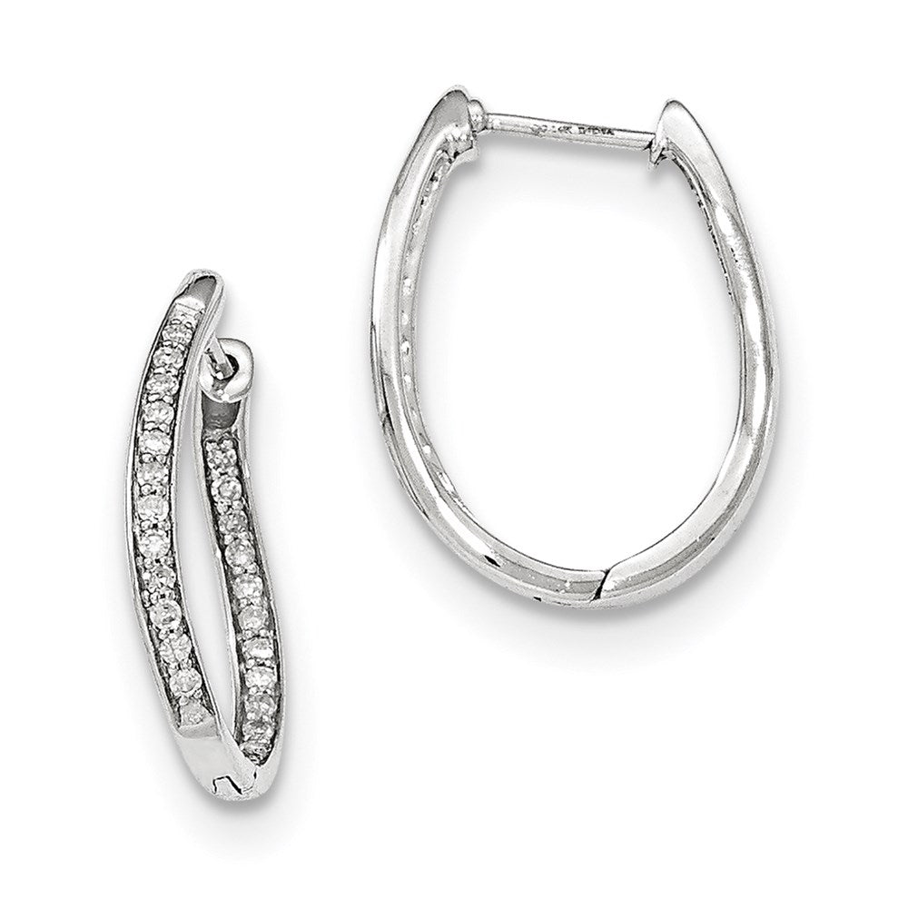 14k White Gold Real Diamond Hinged Oval Hoop Earrings XE3027AA