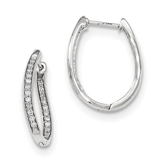 14k White Gold Real Diamond Hinged Oval Hoop Earrings XE3027AA