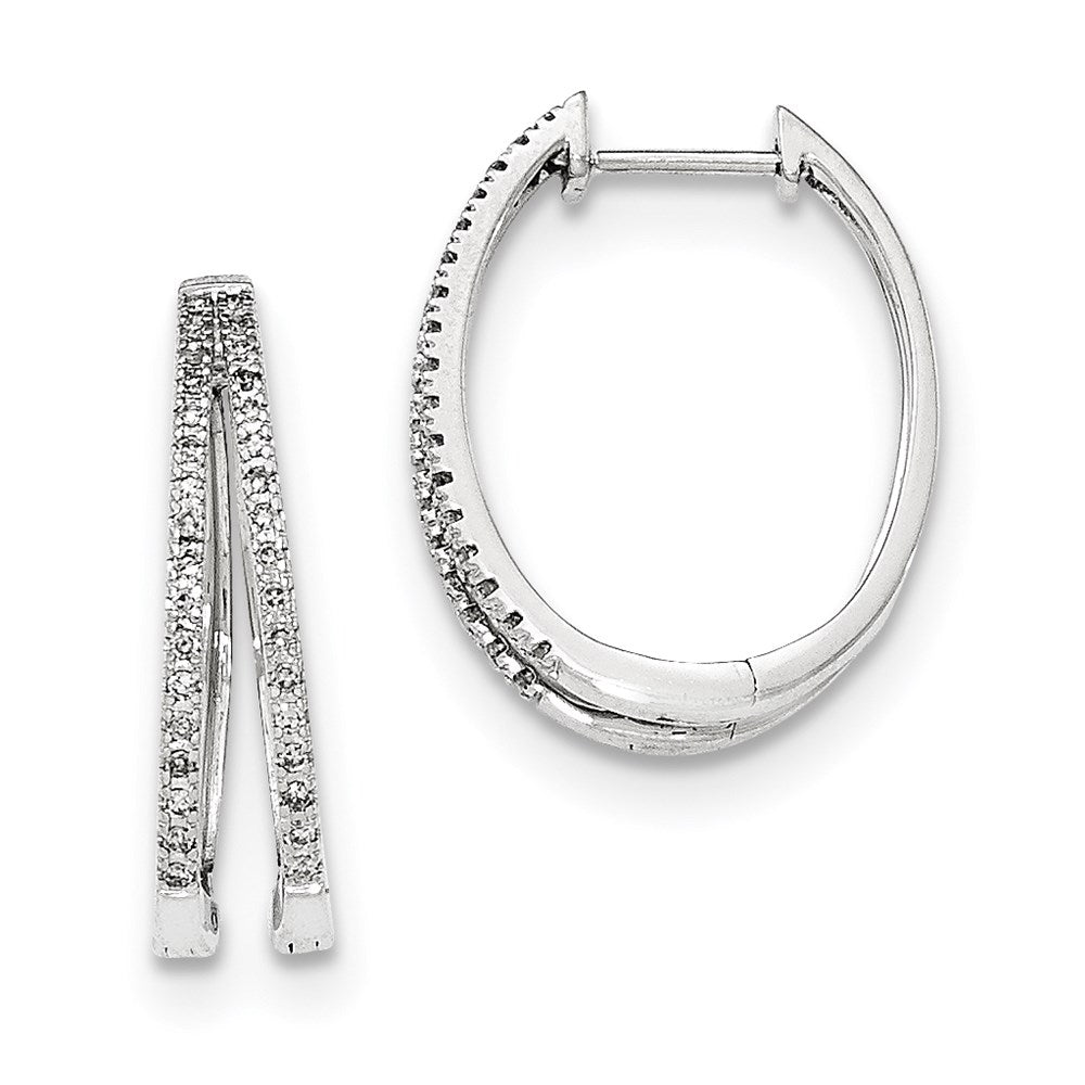 14K White Gold Polished Real Diamond Hinged Hoop Earrings XE3029AA