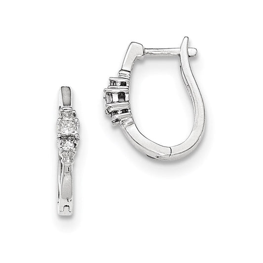 14k White Gold Princess 3 Stone Real Diamond Hinged Hoop Earrings XE3035AA