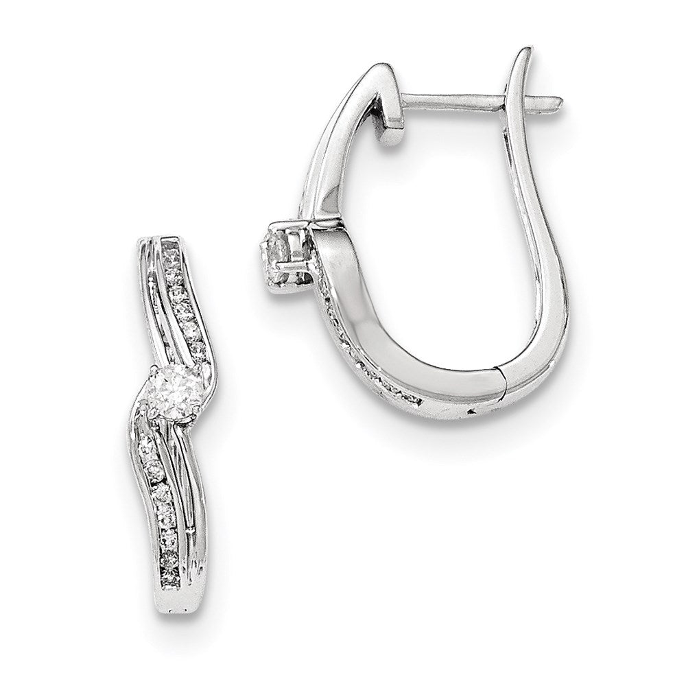 14KT White Gold Polished Real Diamond Hinged Post Earrings XE3038AA