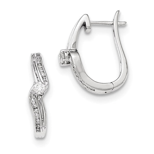 14KT White Gold Polished Real Diamond Hinged Post Earrings XE3038AA