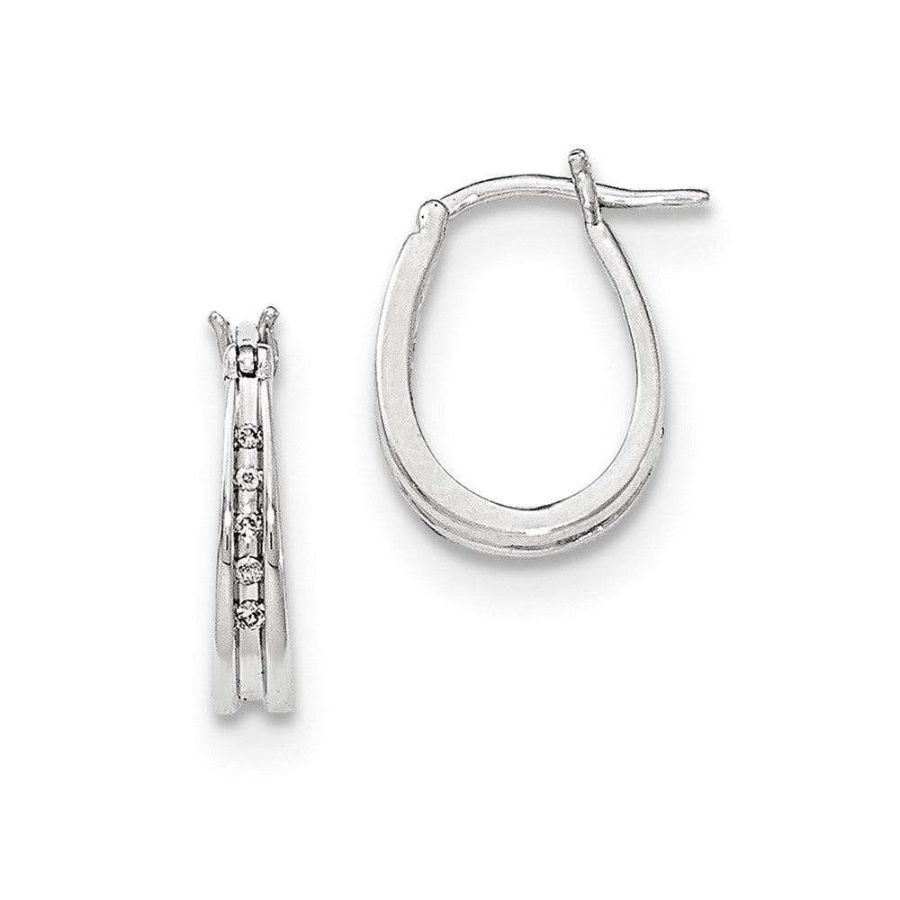 14K White Gold Real Diamond Hoop Earrings XE3040AA