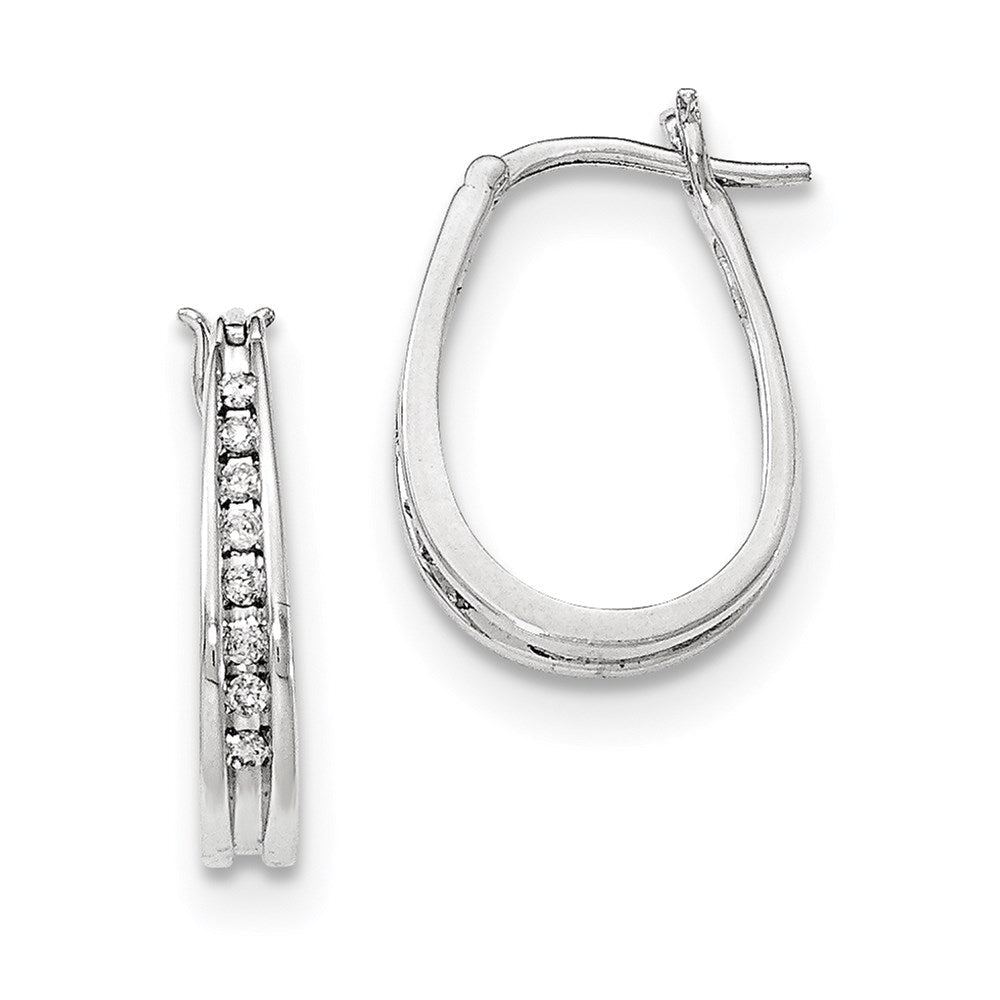 14K White Gold Real Diamond Hoop Earrings XE3042AA