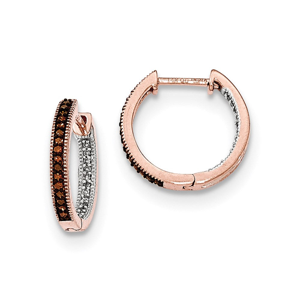 14K Rose Gold 2.3mm In & Out Real Diamond Hinged Hoop Earrings XE3046AA