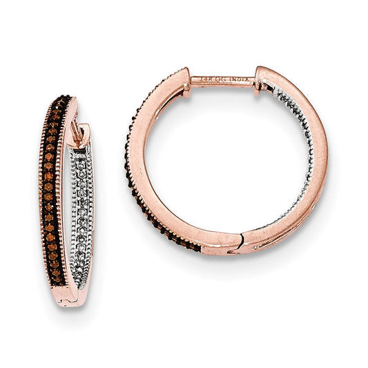 14K Rose Gold 2.3mm In/Out Coffee/White Real Diamond Hoop Earrings XE3047AA