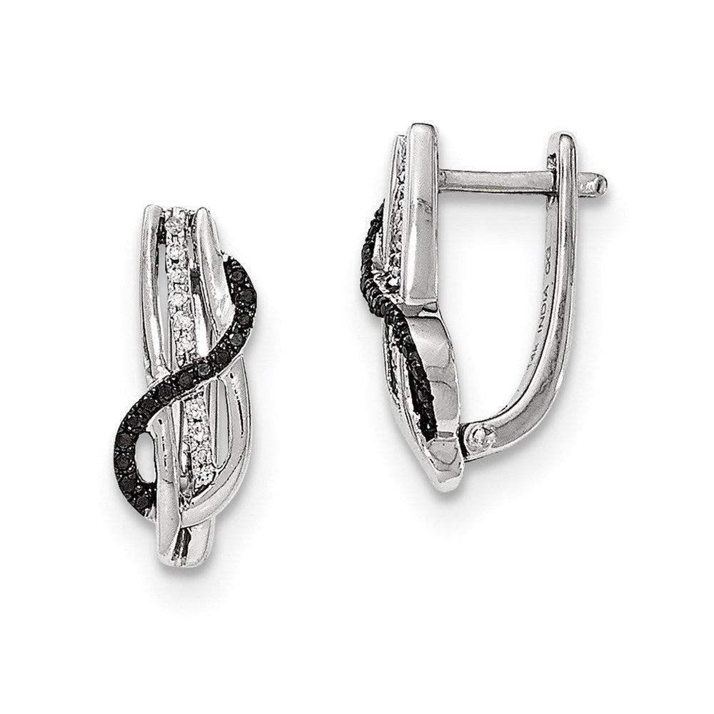14K White Gold Black & White Real Diamond Hinged Earrings XE3048AA