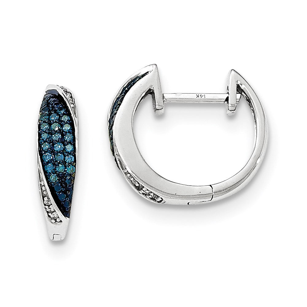 14k White Gold Blue & White Real Diamond Hoop Earrings XE3049AA