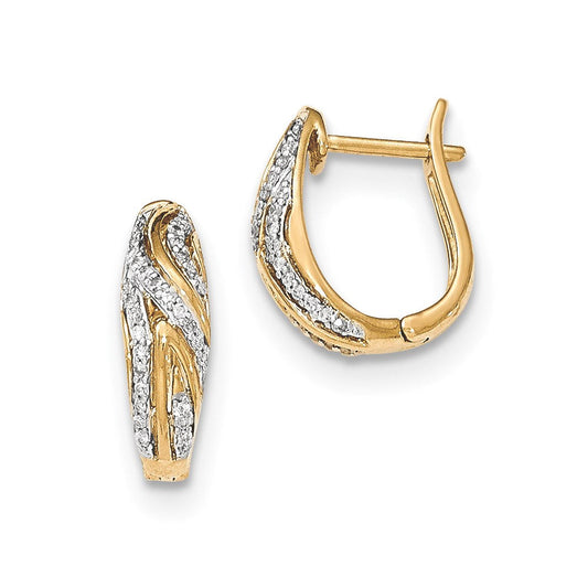 14k Yellow Gold Polished Real Diamond Wavy Hinged Post Earrings XE3053AA