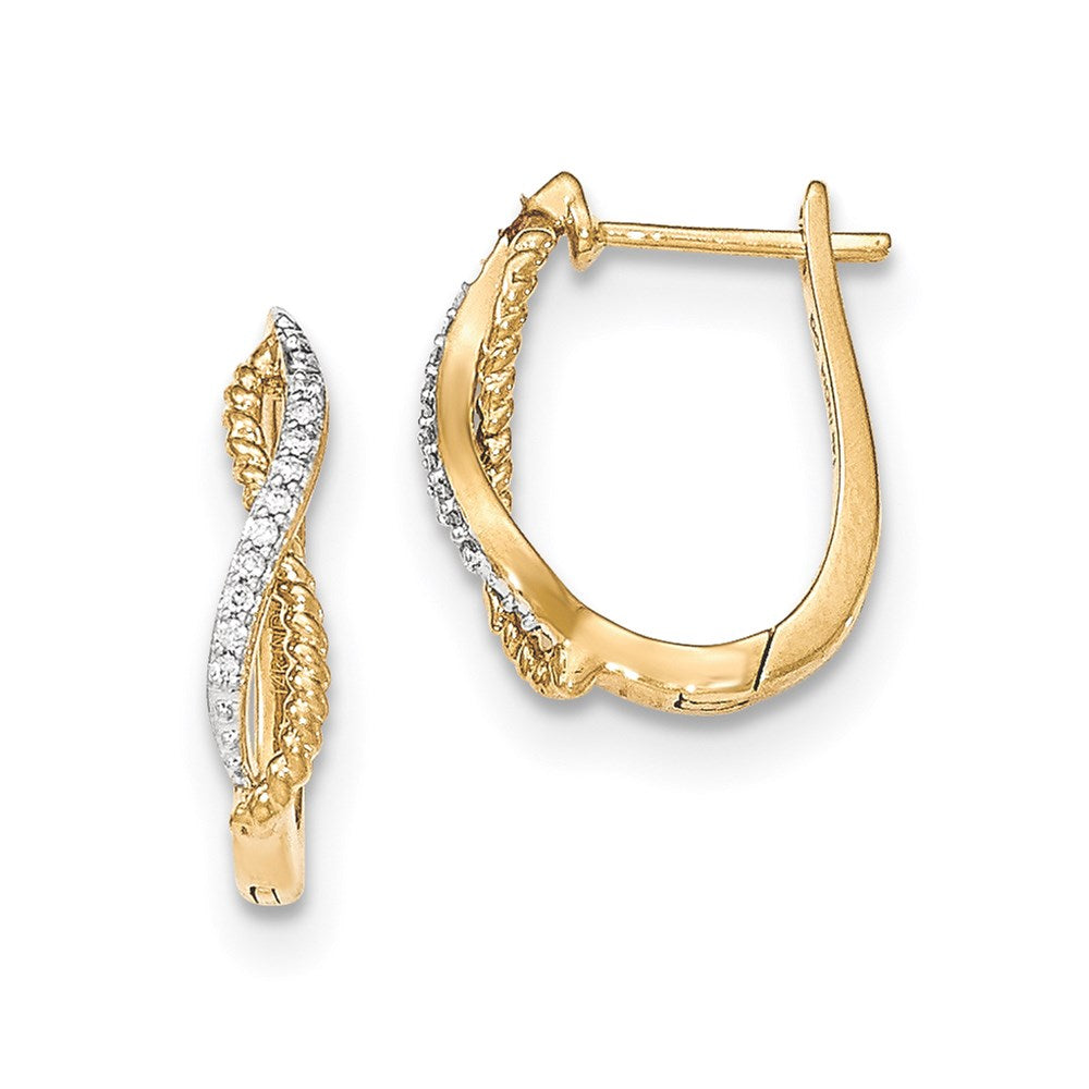 14k Yellow Gold Real Diamond & Twisted Rope Hinged Post Earrings XE3057AA