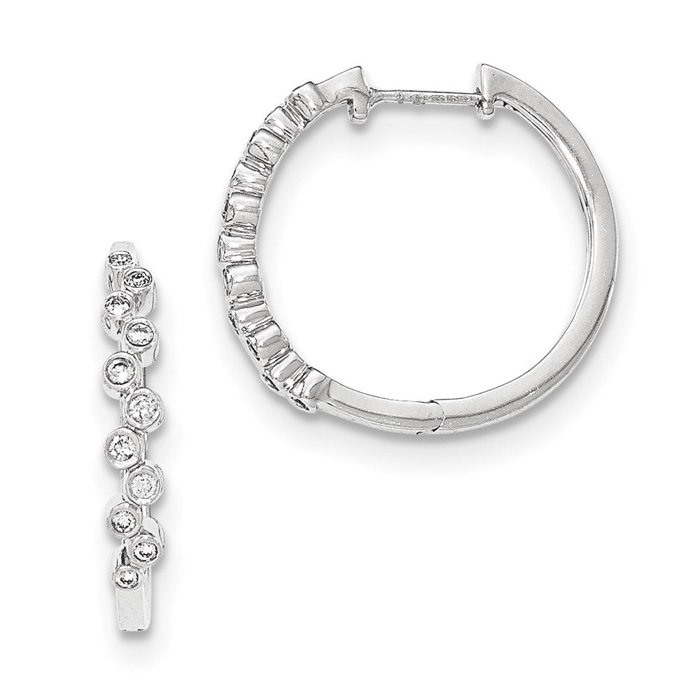 14k White Gold Real Diamond Hinged Round Hoop Earrings XE3061AA