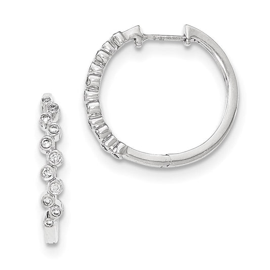 14k White Gold Real Diamond Hinged Round Hoop Earrings XE3061AA