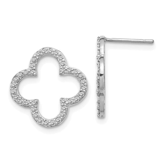 14k White Gold Real Diamond Quatrefoil Design Post Earrings XE3076WAA