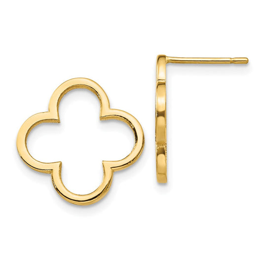 14k Yellow Gold Quatrefoil Design Post Earrings XE3077