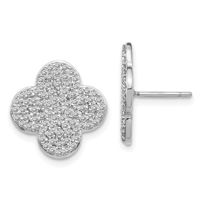 14k White Gold Real Diamond Quatrefoil Design Post Earrings XE3079WAAA