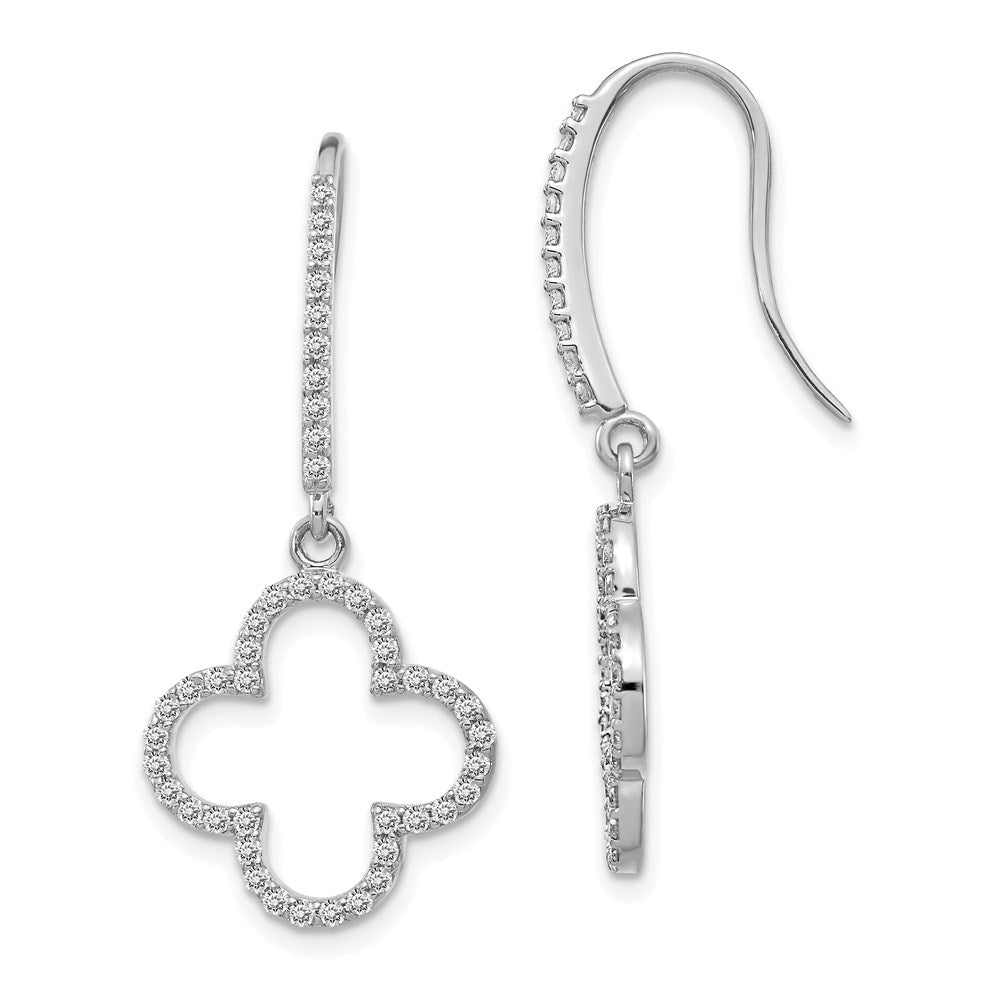 14k White Gold Real Diamond Quatrefoil Design Dangle Earrings XE3080WA