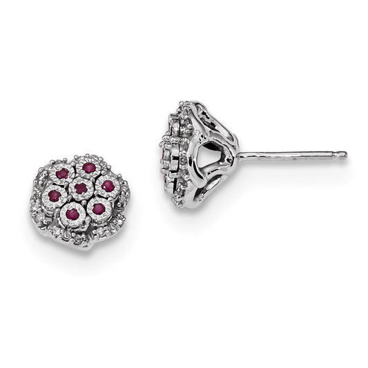 14k White Gold Real Diamond & Ruby Post Earrings XE3084R/AA