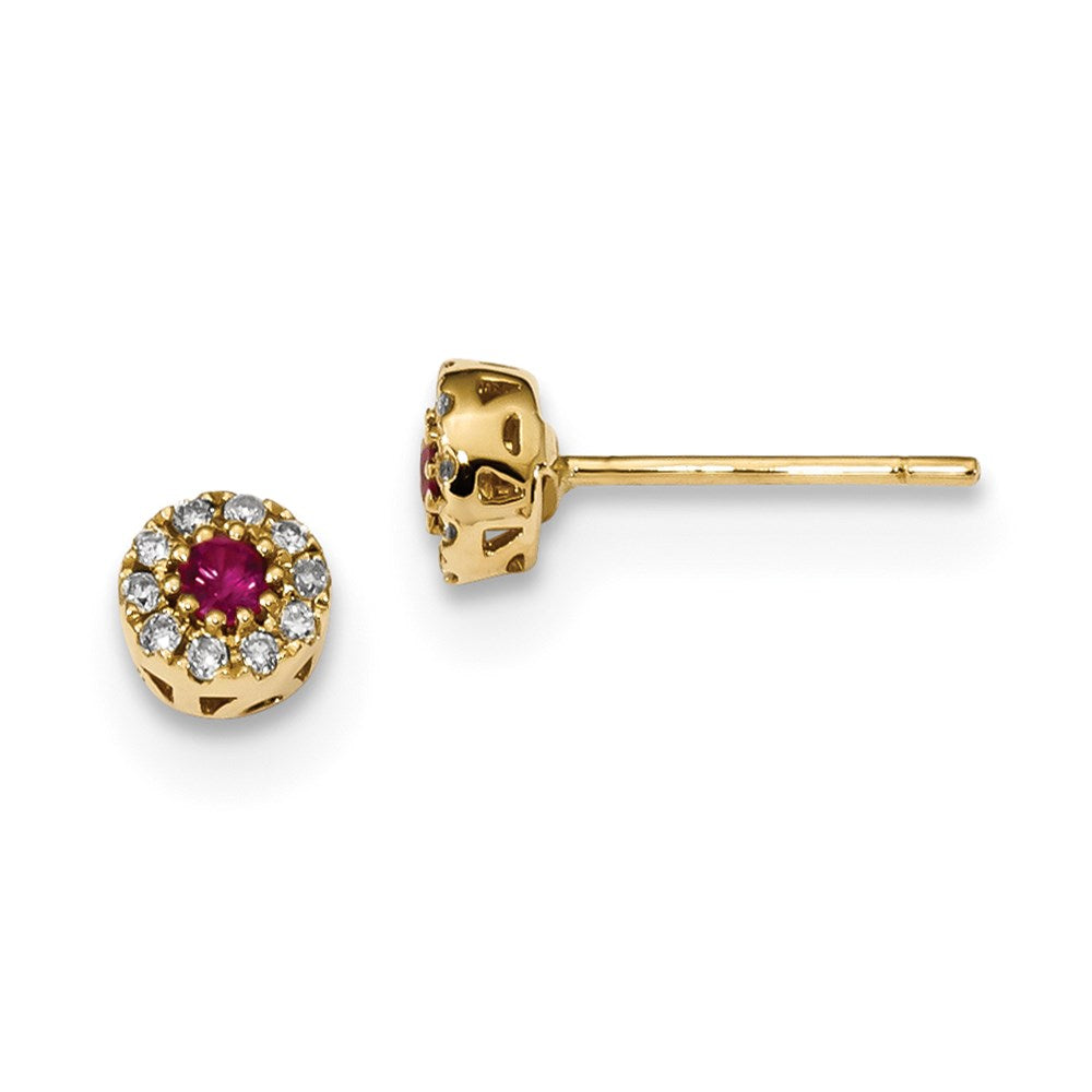 14k Yellow Gold Real Diamond and Ruby Post Earrings XE3089R/AA