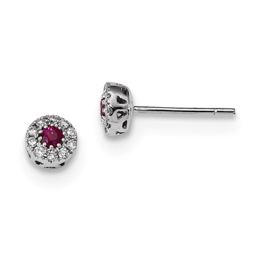 14k White Gold Real Diamond and Ruby Post Earrings XE3090R/AA