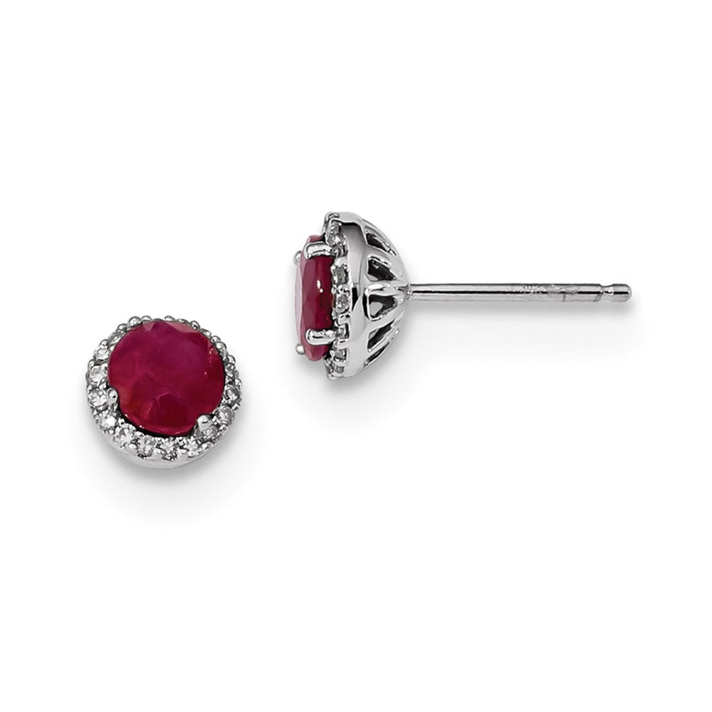 14k White Gold Real Diamond & Ruby Post Earrings XE3093R/AA