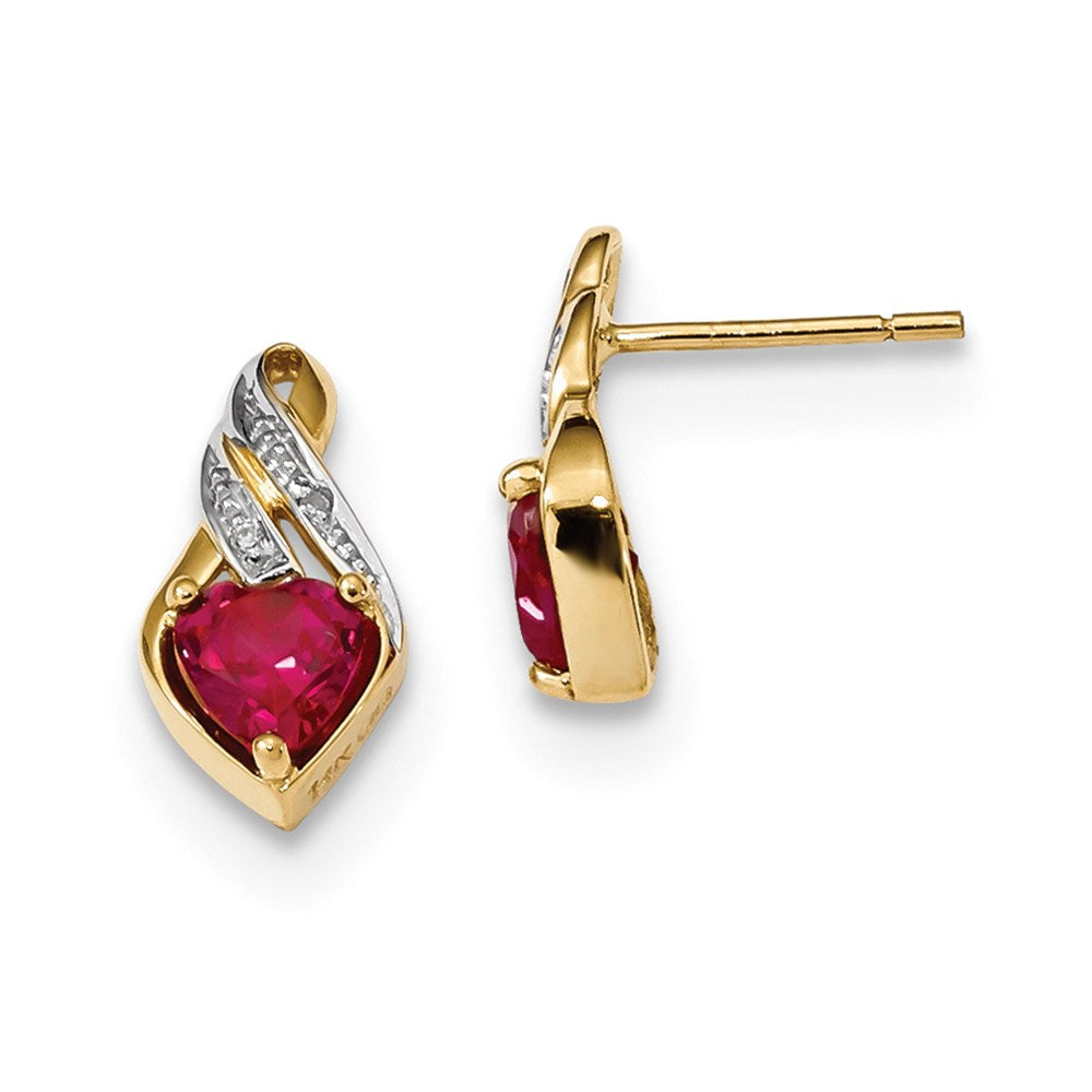 14k Yellow Gold w/ Created Ruby & Real Diamond Polished Post Earrings XE3094R/AA