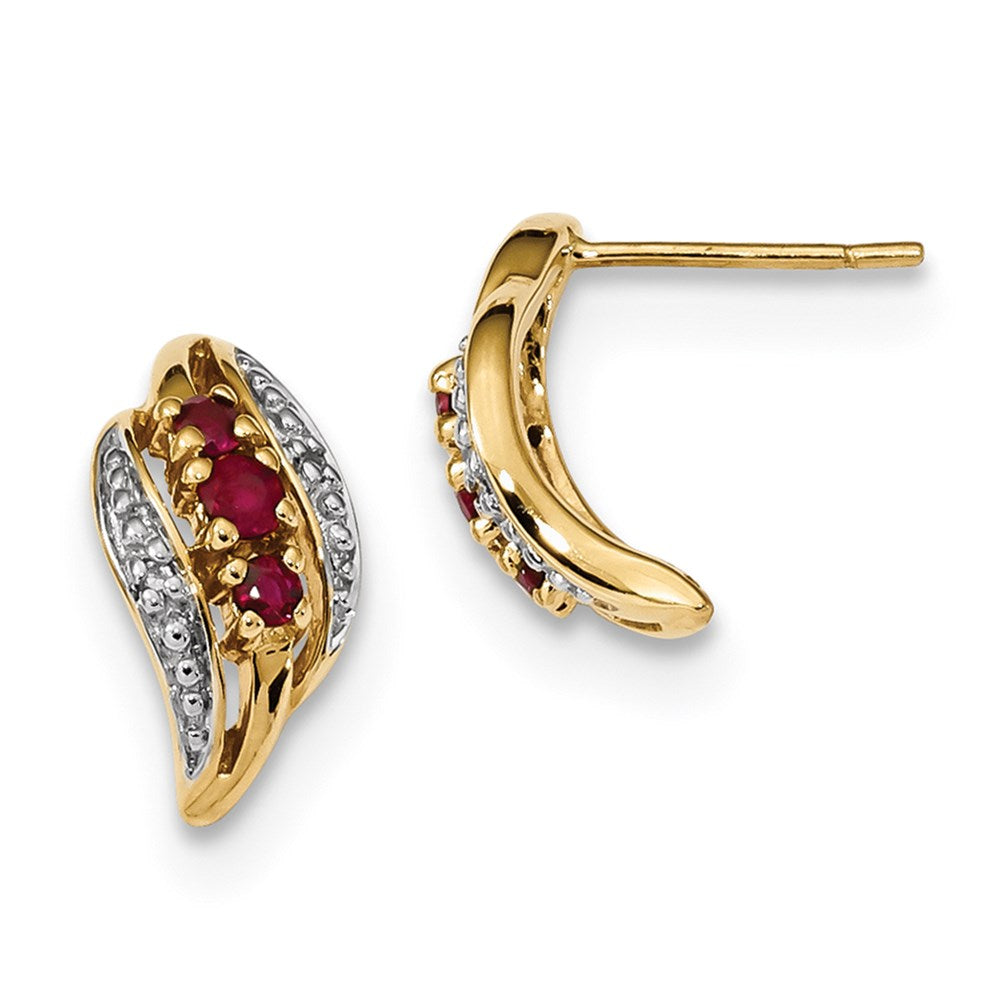 14k Yellow Gold w/ Siam Ruby & Real Diamond Polished Post Earrings XE3099R/AA