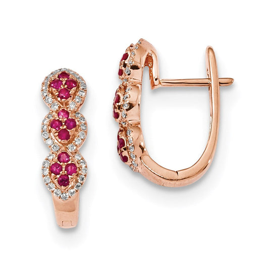 14k Rose Gold Real Diamond and Ruby Earrings XE3101R/AA