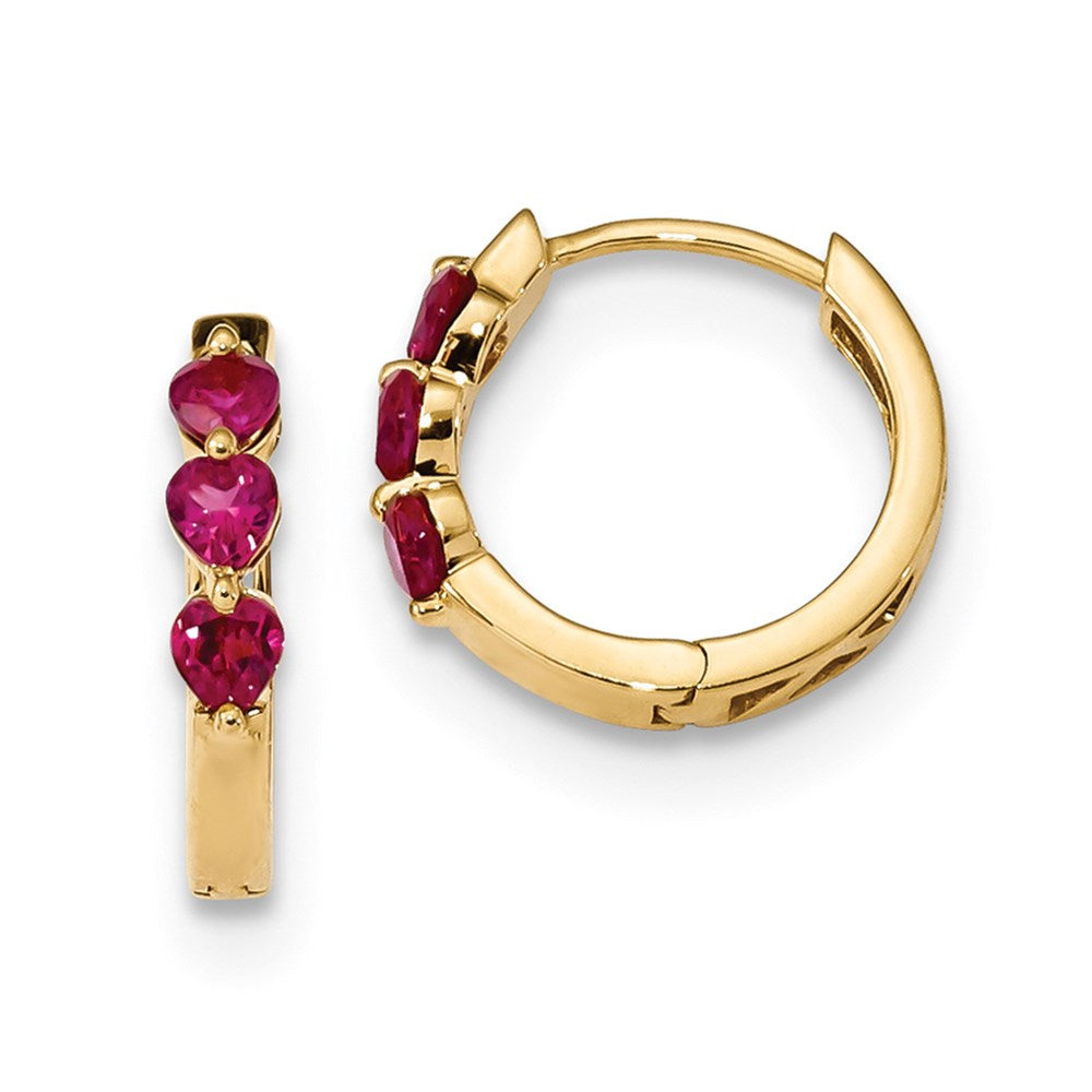 14k Yellow Gold w/ Created Ruby Polished Hoop Earrings XE3102R/AA