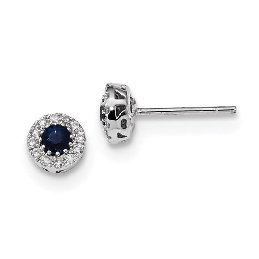14k White Gold Real Diamond and Blue Sapphire Post Earrings XE3106S/AA