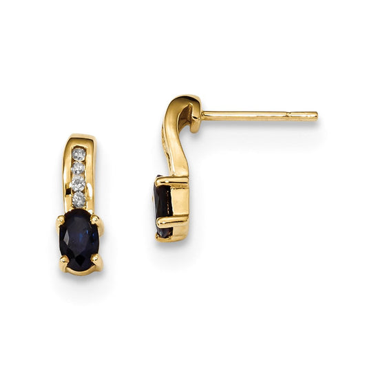 14k Yellow Gold w/ Real Diamond & Sapphire Polished Post Earrings XE3109S/A