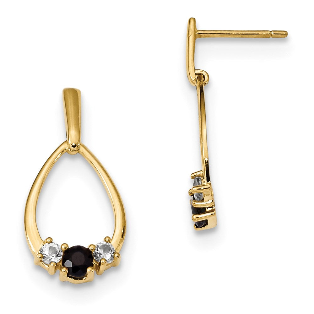 14k Yellow Gold w/ Blue & White Sapphire Post Dangle Earrings XE3112S/AA