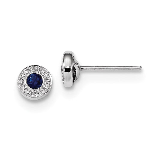 14k White Gold Real Diamond and Blue Sapphire Post Earrings XE3114S/AA