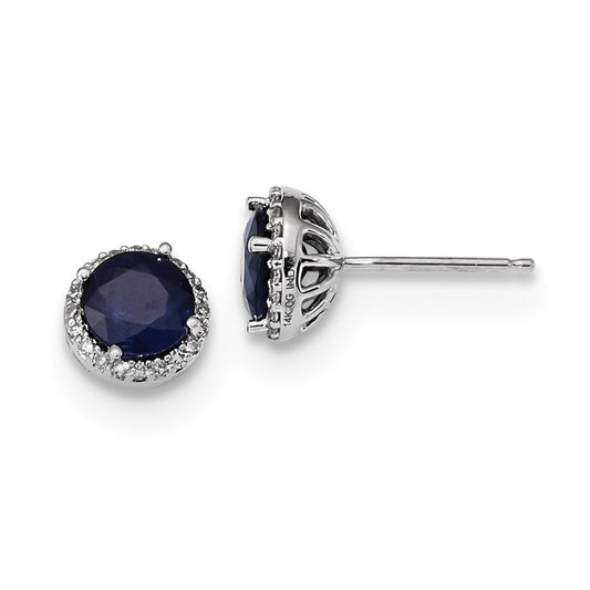 14k White Gold Real Diamond & Sapphire Post Earrings XE3116S/AA