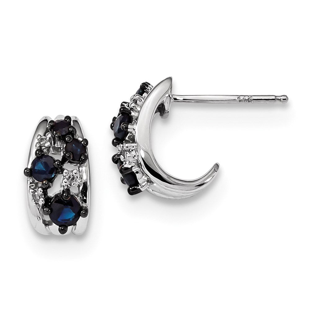 14k White Gold Real Diamond and Sapphire Polished Post Hoop Earrings XE3118S/AA