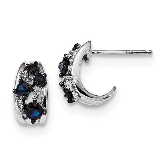 14k White Gold Real Diamond and Sapphire Polished Post Hoop Earrings XE3118S/AA