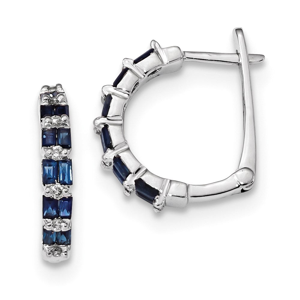 14k White Gold Real Diamond Sapphire Hinged Hoop Earrings XE3119S/AA