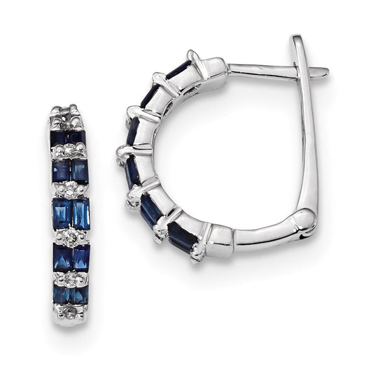 14k White Gold Real Diamond Sapphire Hinged Hoop Earrings XE3119S/AA
