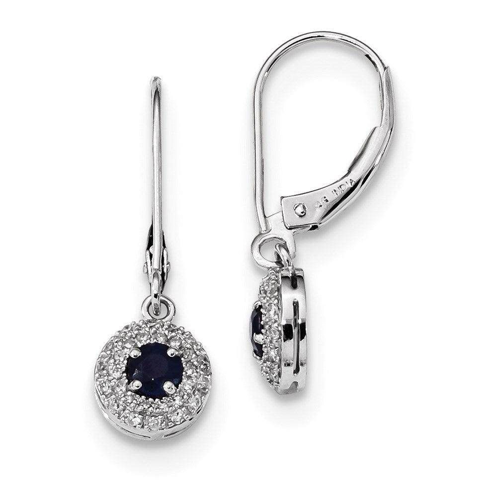 14k White Gold Real Diamond Halo Sapphire Leverback Dangle Earrings XE3122S/AA