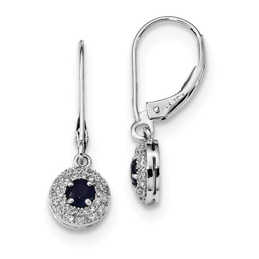 14k White Gold Real Diamond Halo Sapphire Leverback Dangle Earrings XE3122S/AA