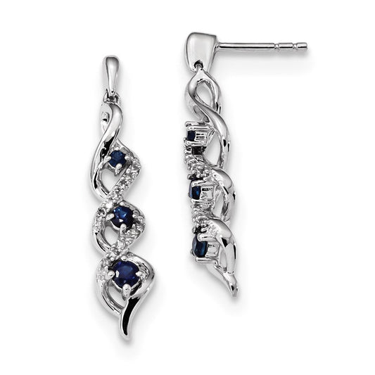 14k White Gold Real Diamond and Blue Sapphire Post Dangle Earrings XE3123S/AA
