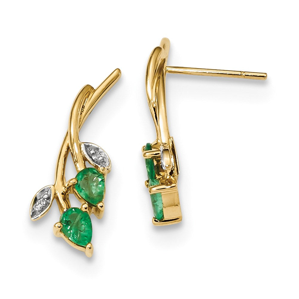 14k Yellow Gold w/ Real Diamond & Emerald Post Earrings XE3124E/A