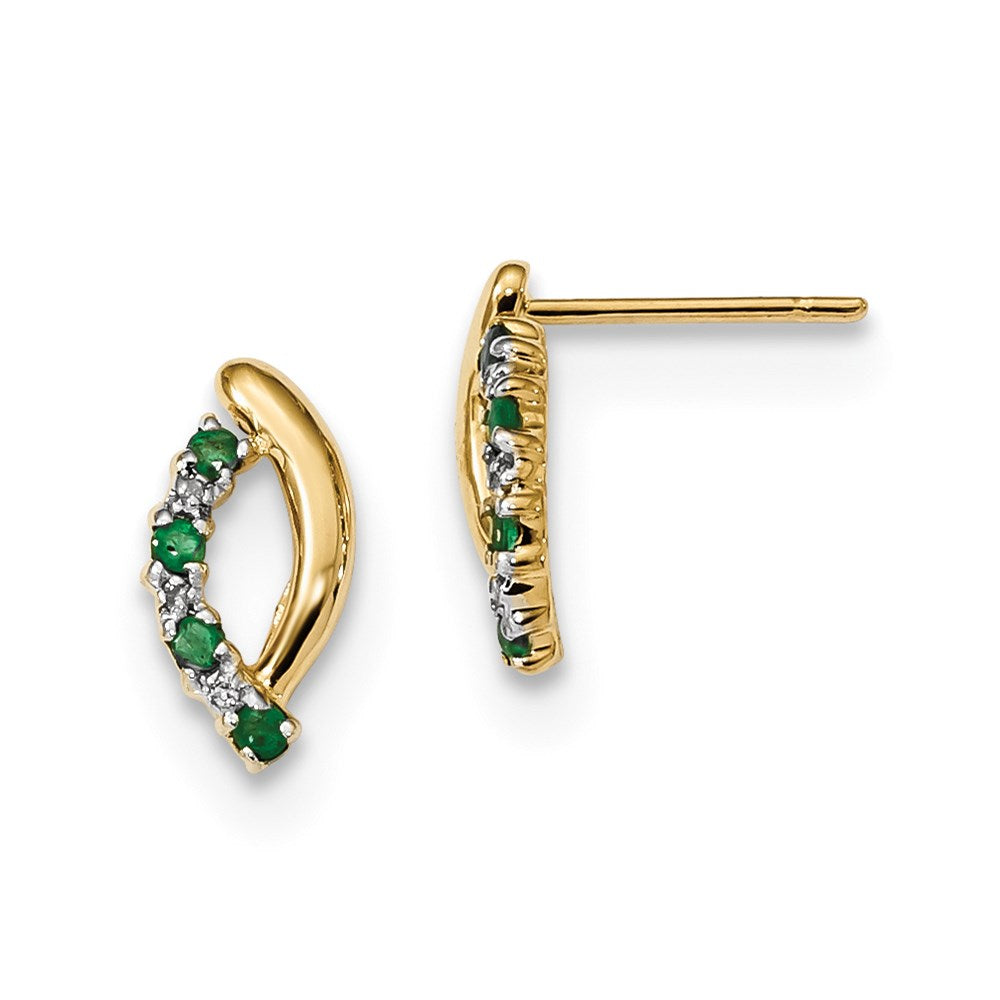 14k Yellow Gold w/ Real Diamond & Emerald Post Earrings XE3125E/A