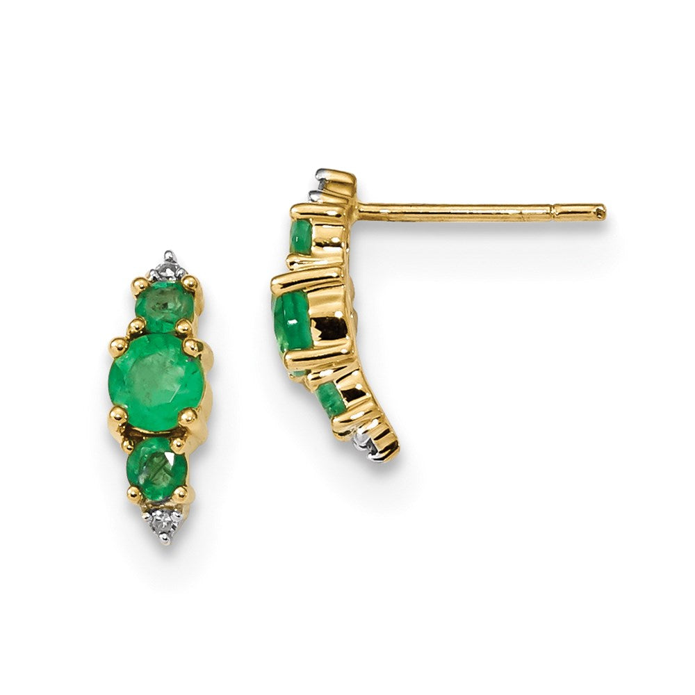 14k Yellow Gold w/ Emerald & Real Diamond Polished Post Earrings XE3126E/AA